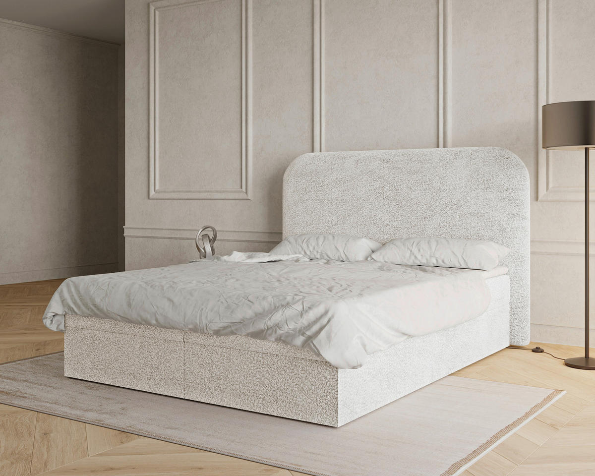 BOXBETT 140/200 cm,  in Elfenbein, Bettkasten, Topper,  - Elfenbein/Schwarz, MODERN, Holz/Kunststoff (140/200cm) - MID.YOU