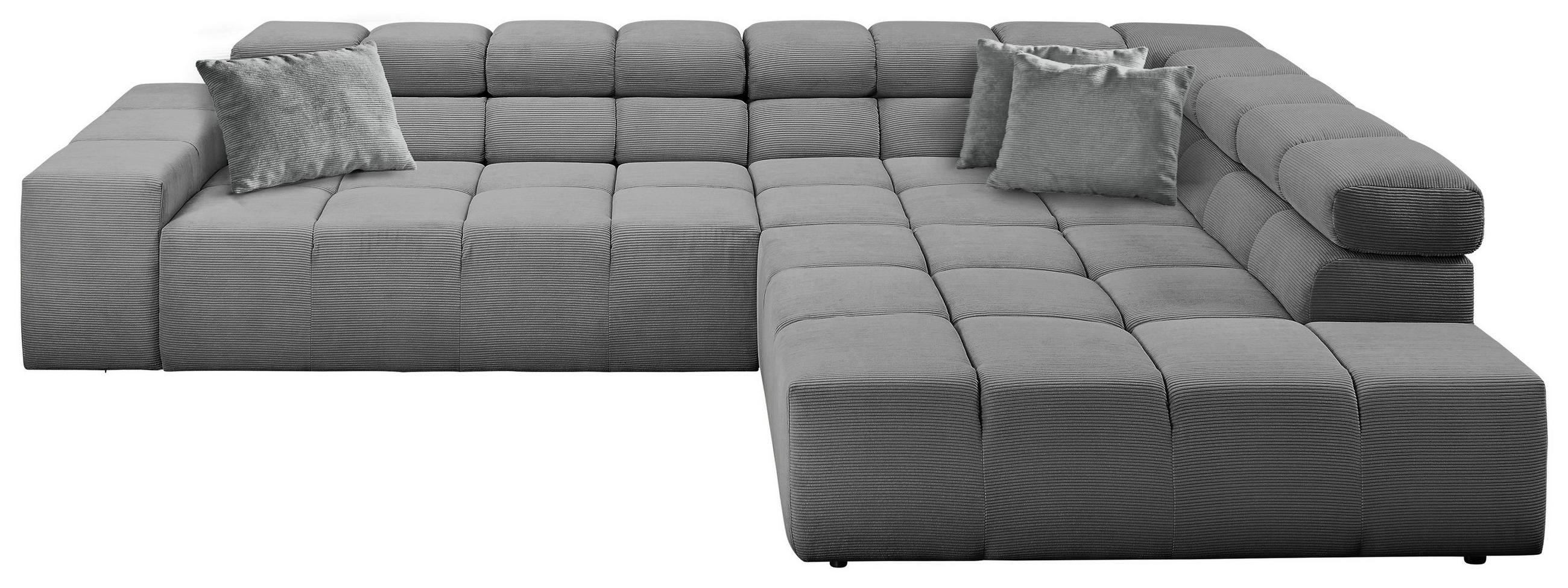 ECKSOFA Grau Feincord Zierkissen, Rücken echt, Kopfteilverstellung  - Schwarz/Grau, Design, Kunststoff/Textil (319/215cm) - Hom`in
