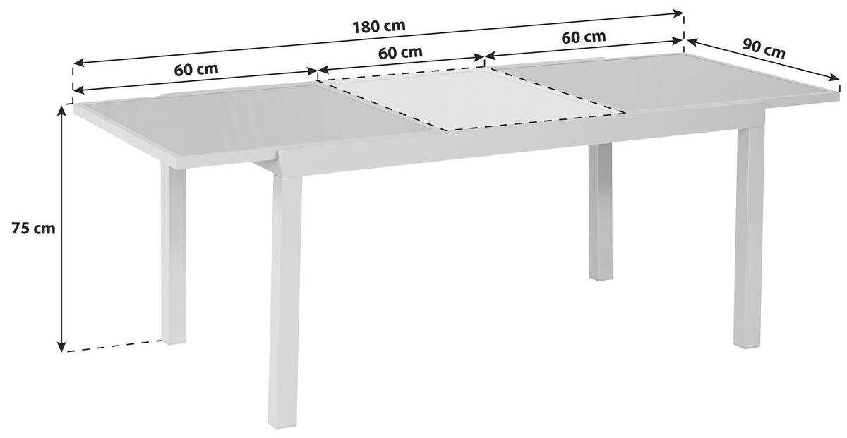 GARTENTISCH 120/90/75 cm Metall, Glas rechteckig  - Silberfarben, KONVENTIONELL, Glas/Metall (120/90/75cm) - Gardenson