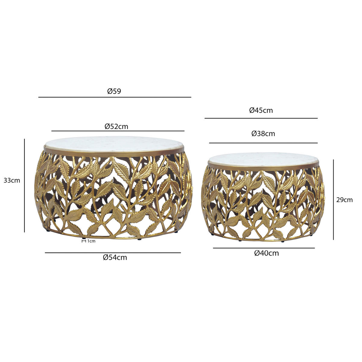 Set De Măsuțe Suprapuse din piatră, 60/60/33 cm - alb/auriu, Design, metal/piatră (60/60/33cm) - MID.YOU