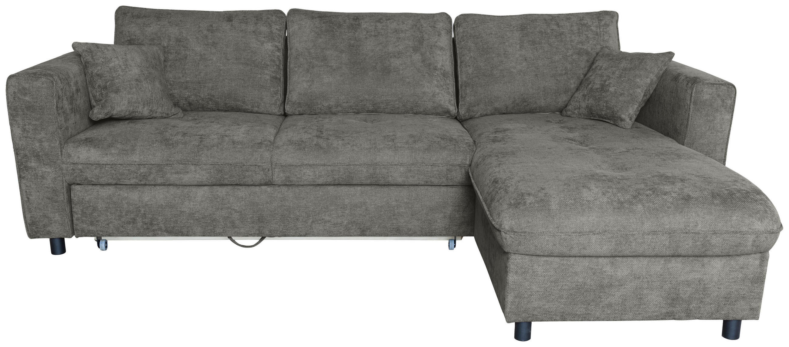 ECKSOFA Grau Flachgewebe Zierkissen, Rückenkissen, Bettkasten, Schlaffunktion, Rücken echt, Liegefläche im Originalstoff  - Blaugrau/Schwarz, KONVENTIONELL, Textil/Metall (252/162cm) - Carryhome