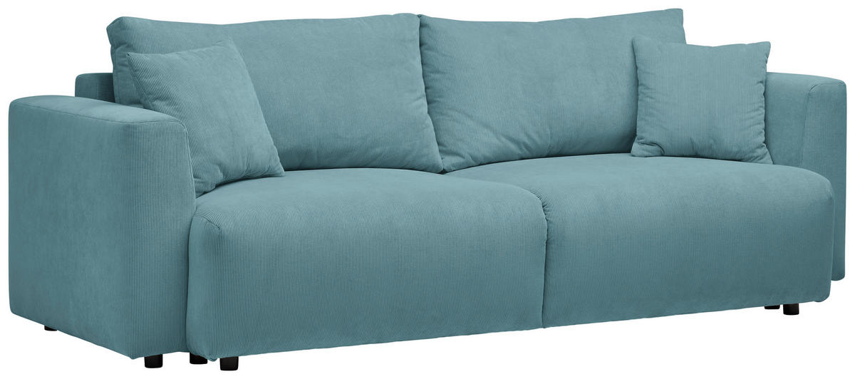 SCHLAFSOFA in Cord Türkis  - Türkis/Schwarz, Design, Kunststoff/Textil (250/92/105cm) - Carryhome