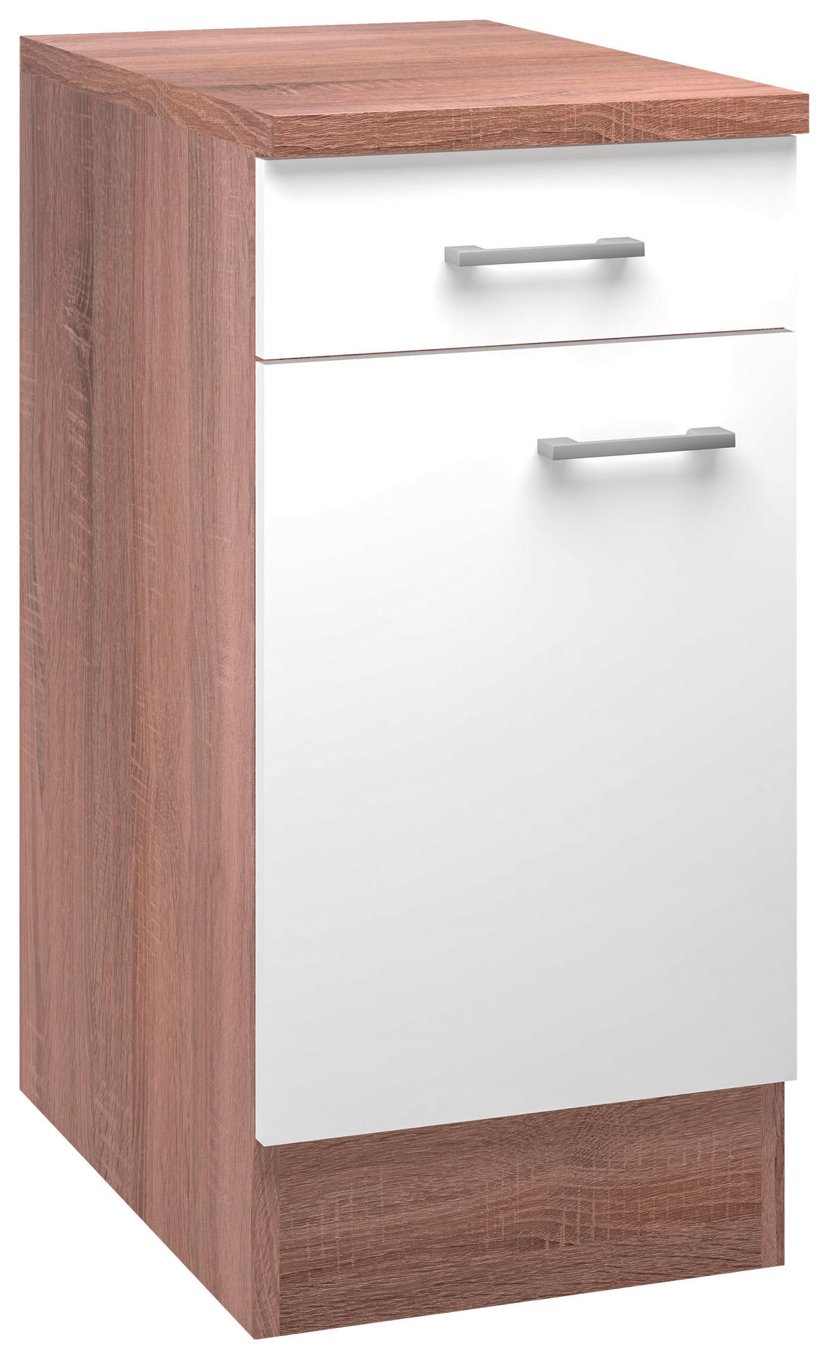 KÜCHENUNTERSCHRANK 40/85/57 cm  in Weiß, Sonoma Eiche  - Alufarben/Weiß, KONVENTIONELL, Holzwerkstoff/Kunststoff (40/85/57cm) - FlexWell