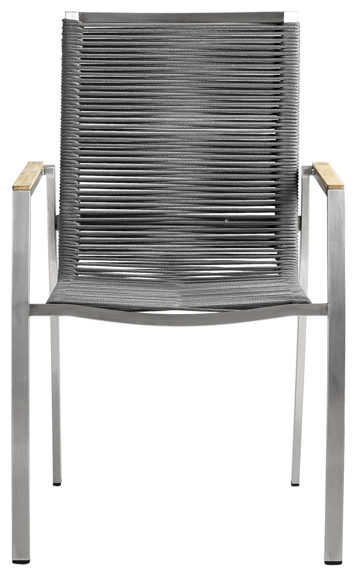 STAPELSESSEL Teakholz Edelstahl Edelstahlfarben, Dunkelgrau  - Edelstahlfarben/Dunkelgrau, Design, Holz/Textil (56/91/61cm) - Amatio