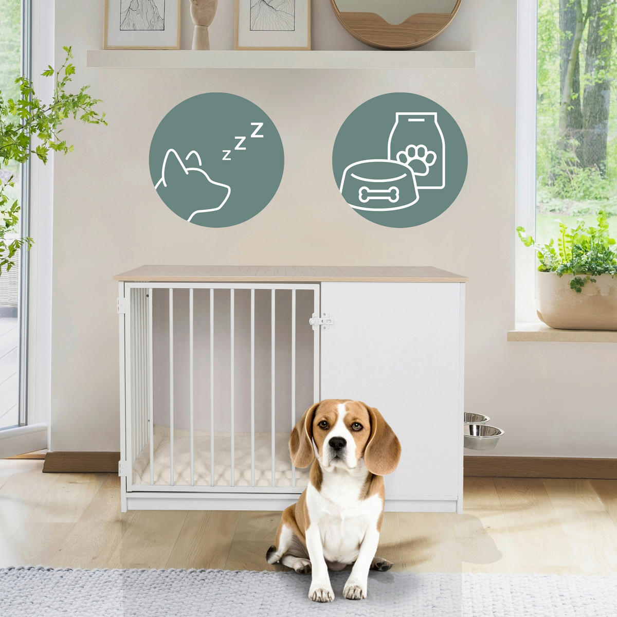 TIERHAUS - Eichefarben/Weiß, MODERN, Holzwerkstoff (60/65,5/102cm) - MID.YOU