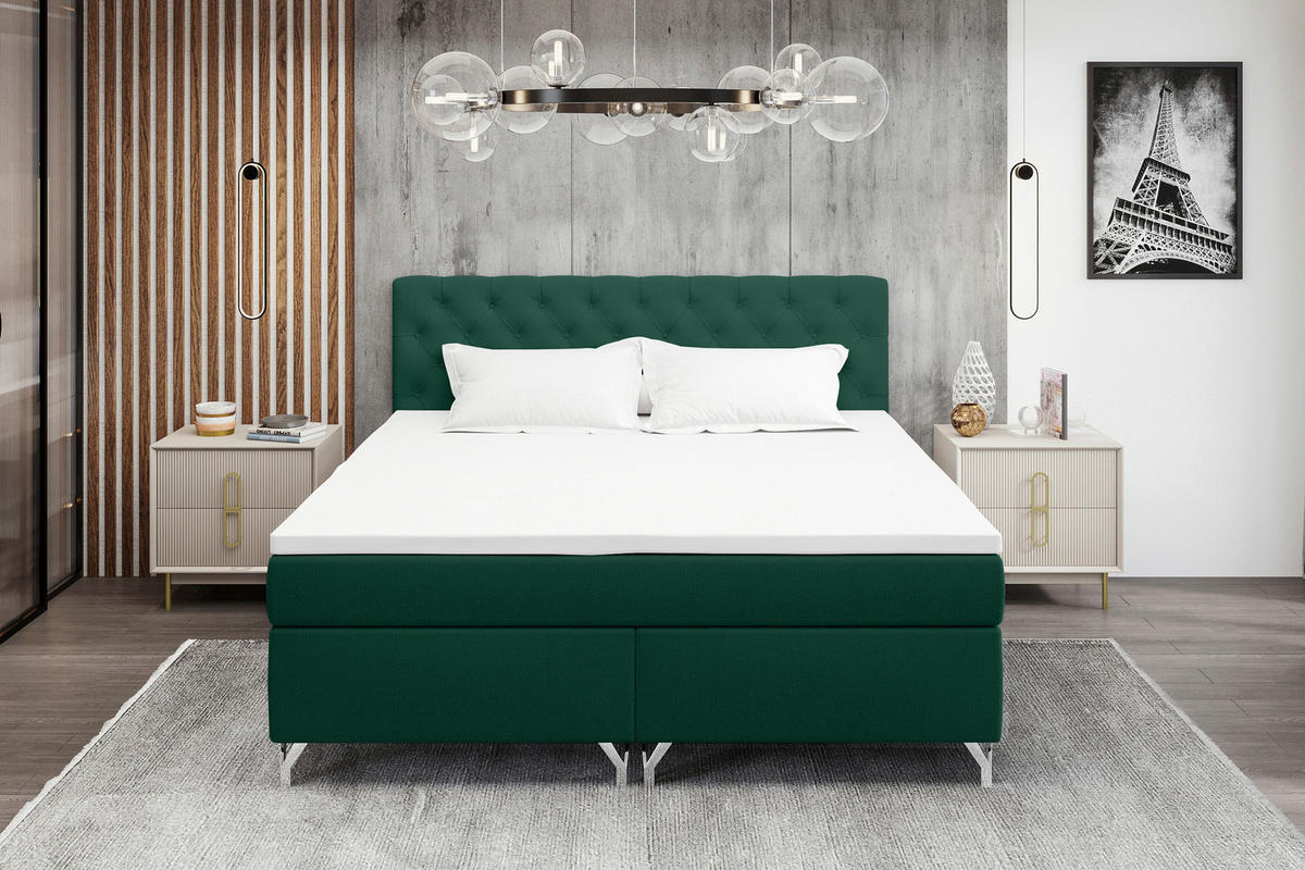 BOXSPRINGBETT 180/200 cm  in Dunkelgrün  - Chromfarben/Dunkelgrün, KONVENTIONELL, Textil/Metall (180/200cm) - Boxxx