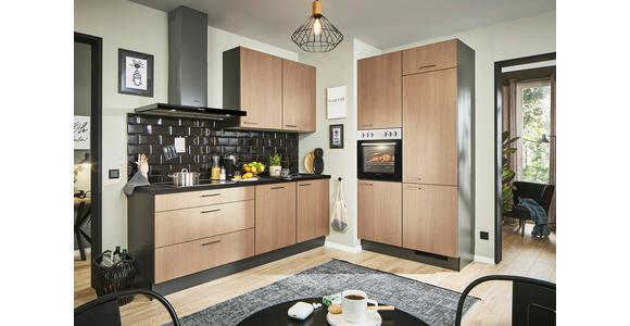 ECKKÜCHE 220/120 cm  in Graphitfarben, Schwarz, Eichefarben  - Eichefarben/Schwarz, Design, Holzwerkstoff/Metall (220/120cm) - Xora