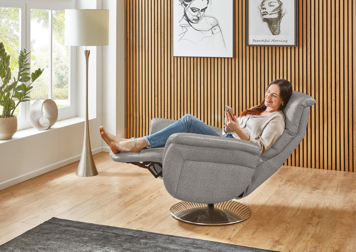 RELAXSESSEL Textil Graubraun  - Edelstahlfarben/Graubraun, Konventionell, Textil/Metall (79/112/94cm) - Beldomo Premium