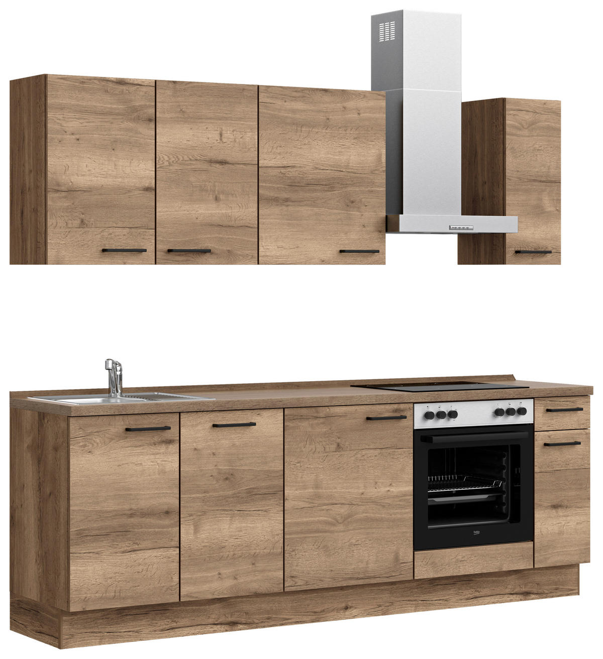 KÜCHENBLOCK 240 cm   in Eiche dunkel  - Eiche dunkel/Eichefarben, MODERN, Holzwerkstoff/Metall (240cm) - Nobilia