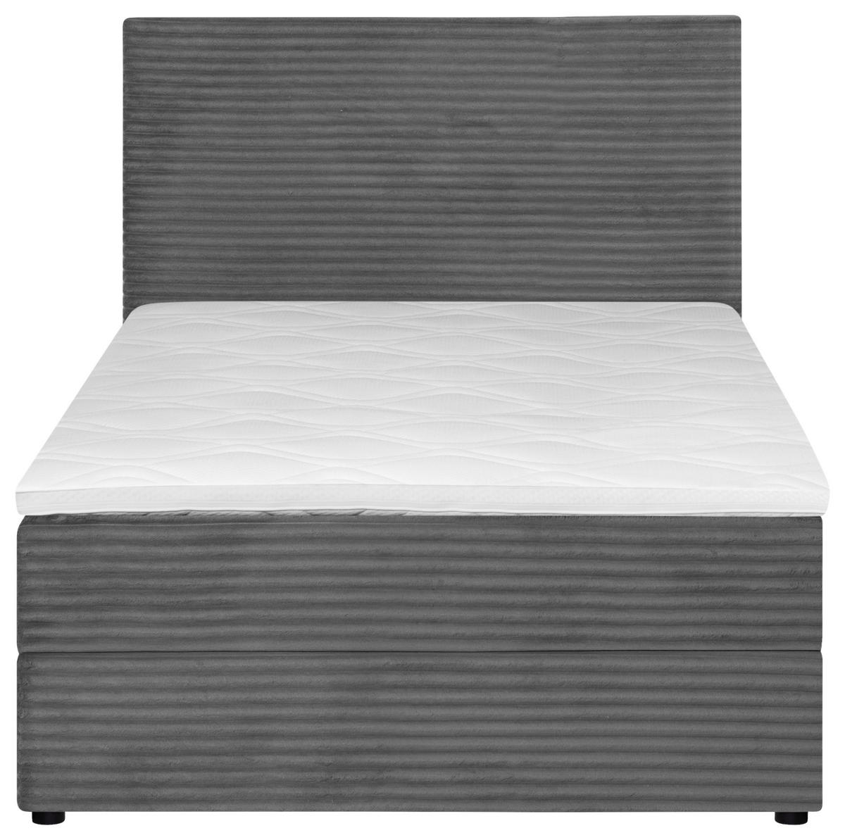 BOXBETT 120/200 cm,  in Grau, Matratze, Bettkasten, Topper, H3 = fest  - Schwarz/Grau, Trend, Kunststoff/Textil (120/200cm) - Boxxx