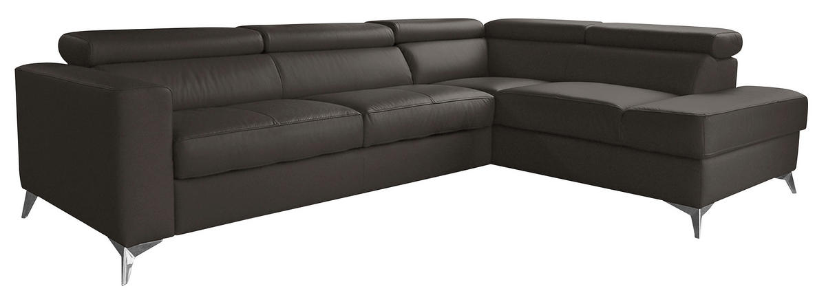 ECKSOFA in Lederlook Echtleder Dunkelbraun  286/208 cm  - Chromfarben/Dunkelbraun, Design, Leder/Textil (286/208cm) - Livetastic