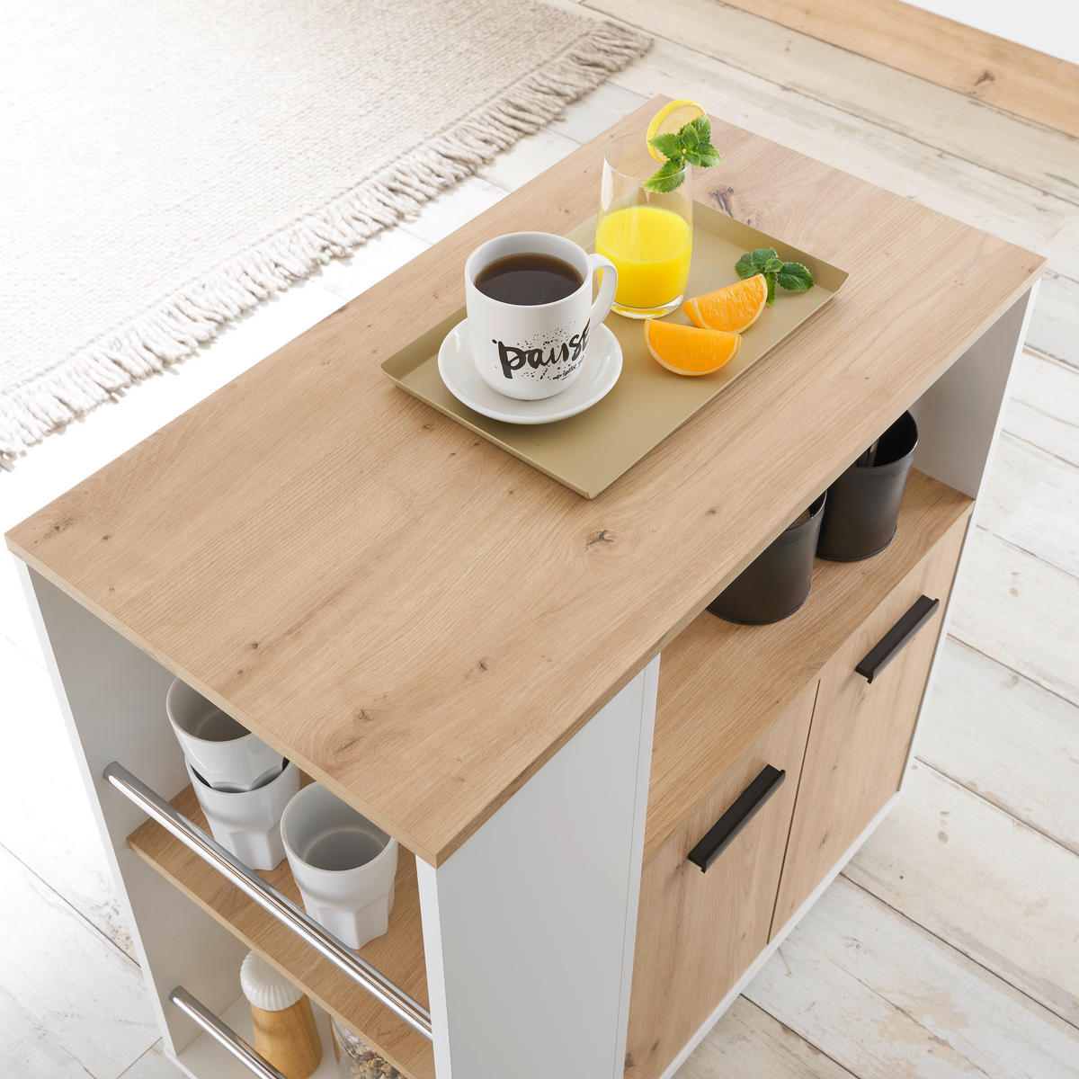 BARWAGEN in Weiß, Eiche Artisan  - Weiß/Eiche Artisan, Design, Holzwerkstoff/Kunststoff (75/79,5/40cm) - MID.YOU