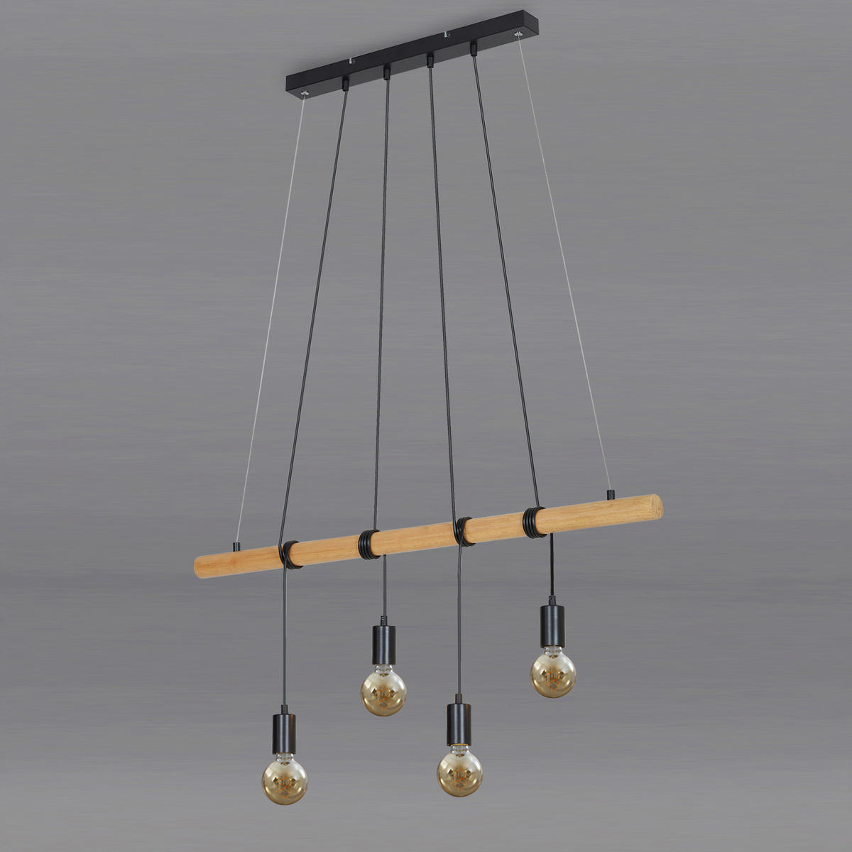 STROPNÍ ZÁVĚSNÉ SVÍTIDLO, 90/150 cm  - černá, Design, kov/dřevo (90/150cm)