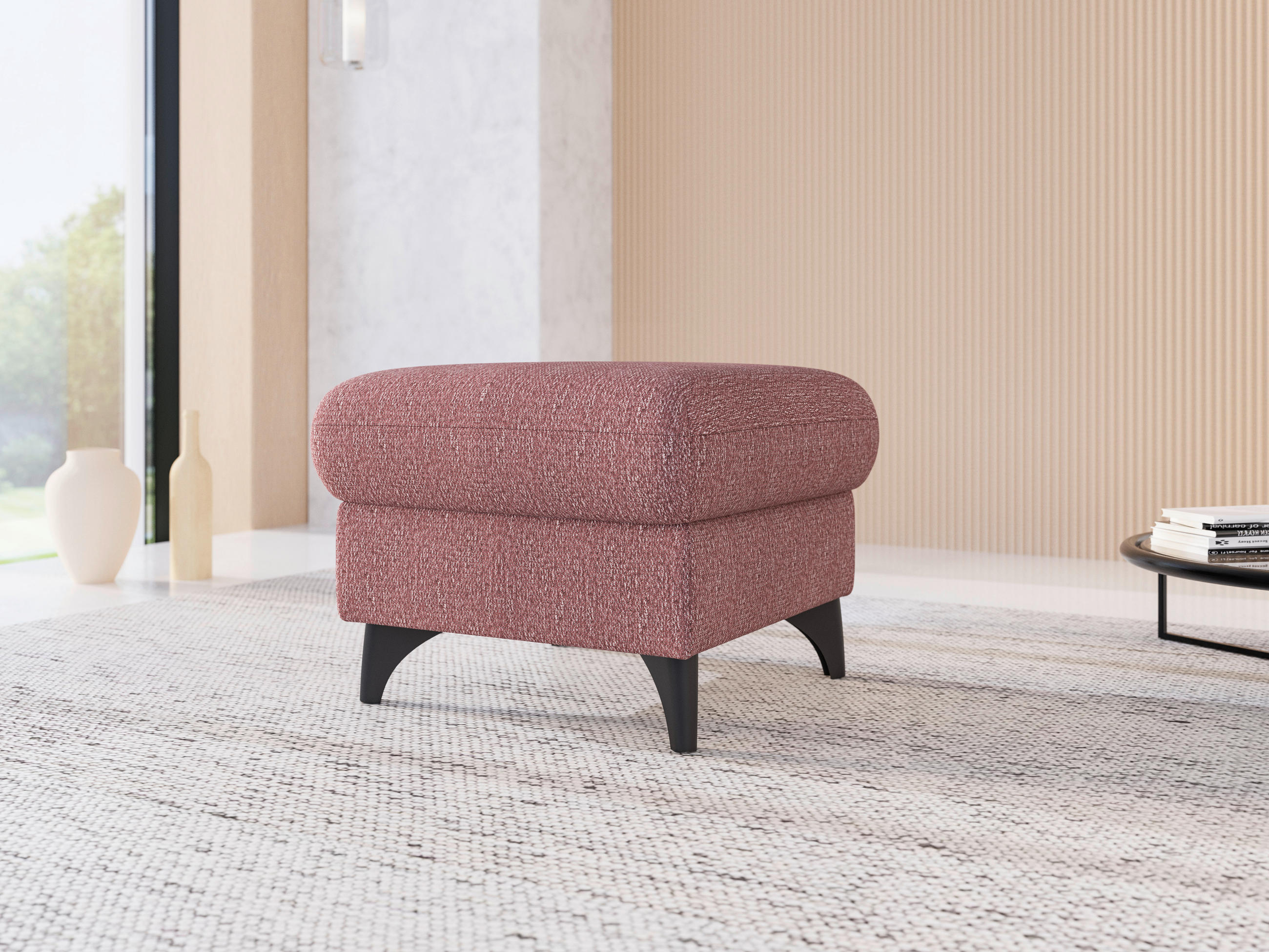 HOCKER in Textil Aubergine  - Aubergine/Schwarz, KONVENTIONELL, Textil/Metall (58/48/58cm) - Sit & More