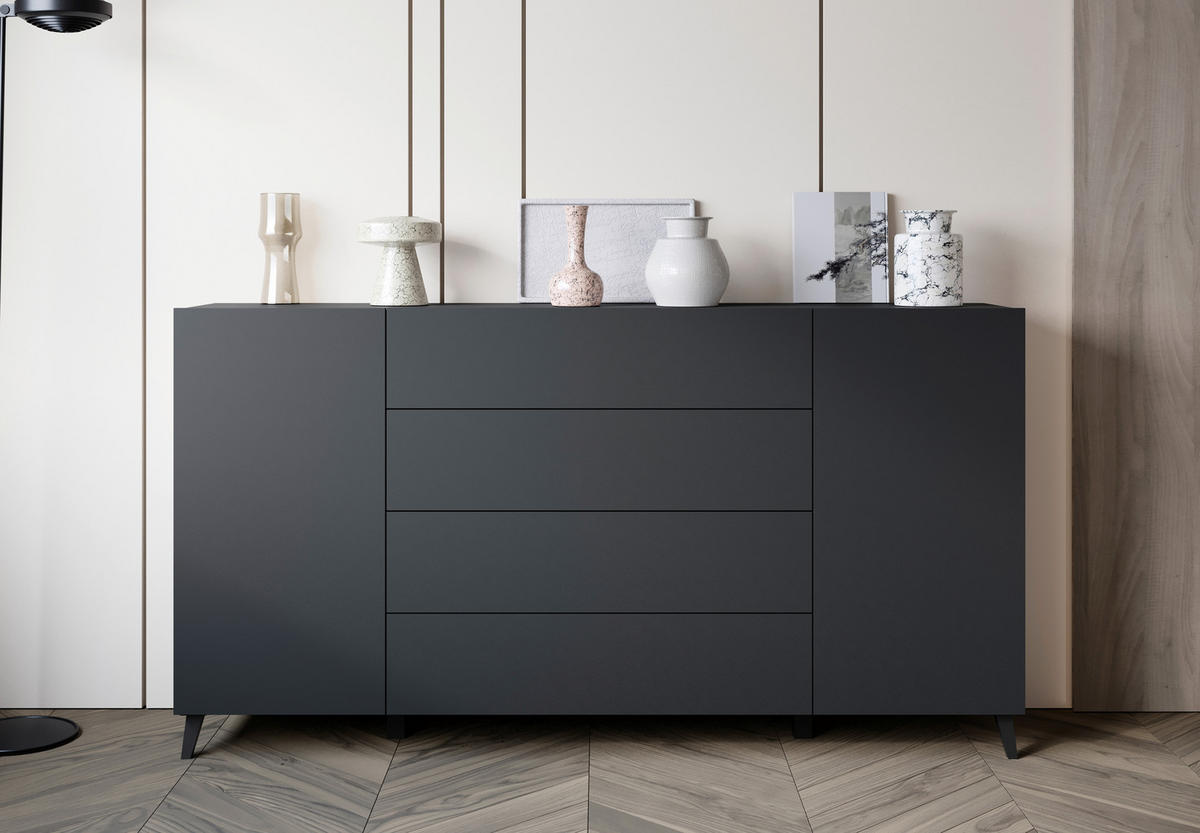 SIDEBOARD  180/95,4/39 cm 4 Schublade(n)  - Schwarz, Design, Holzwerkstoff/Kunststoff (180/95,4/39cm) - P & B