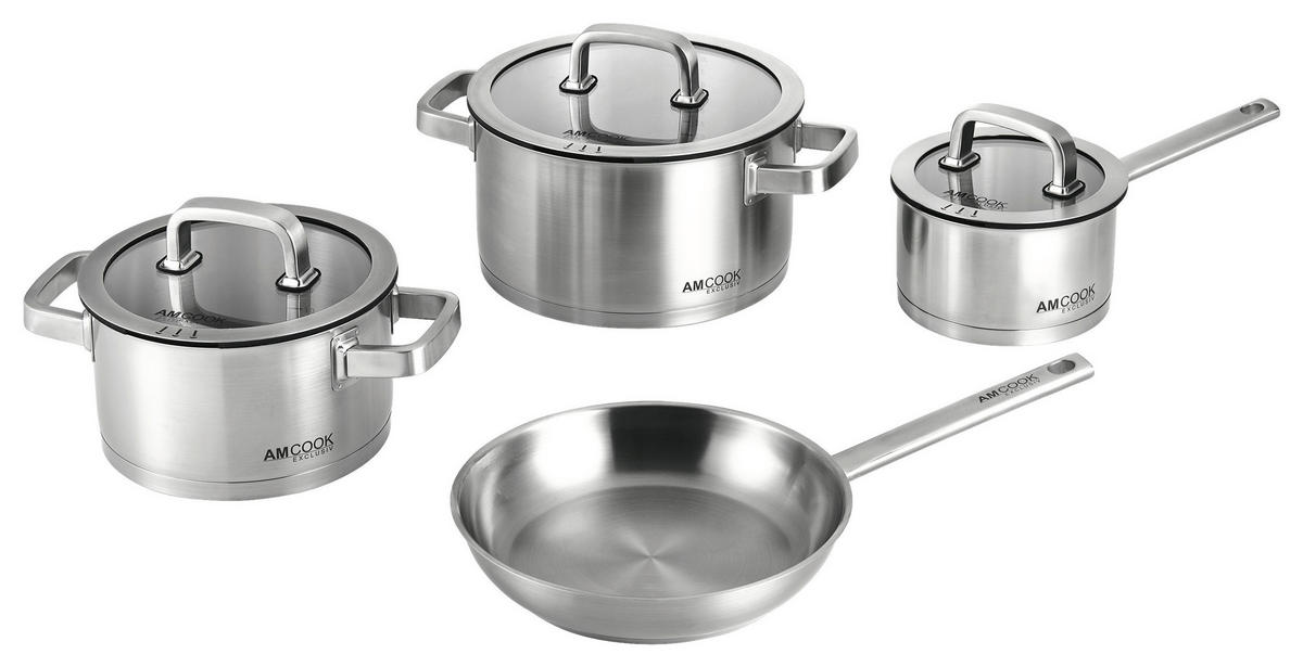 KOCHTOPFSET SENNA S7 7-teilig  - Edelstahlfarben, Basics, Glas/Metall - Am Cook