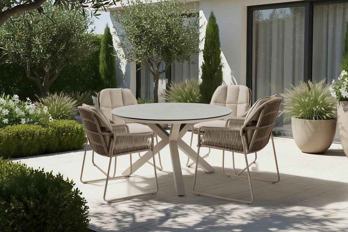 LOUNGESOFA 182/85/94 cm Edelstahl  - Champagner/Weiß, Basics, Textil/Metall (182/85/94cm) - Tierra Outdoor