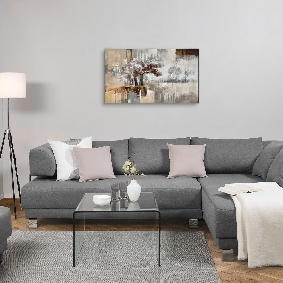 ÖLGEMÄLDE Abstraktes, Bäume 120/70 cm  - Silberfarben/Braun, Design, Holz/Kunststoff (120/70cm) - Monee
