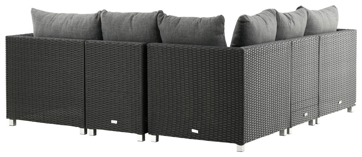 LOUNGEGARNITUR    - Schwarz/Grau, KONVENTIONELL, Glas/Kunststoff - Gardenson