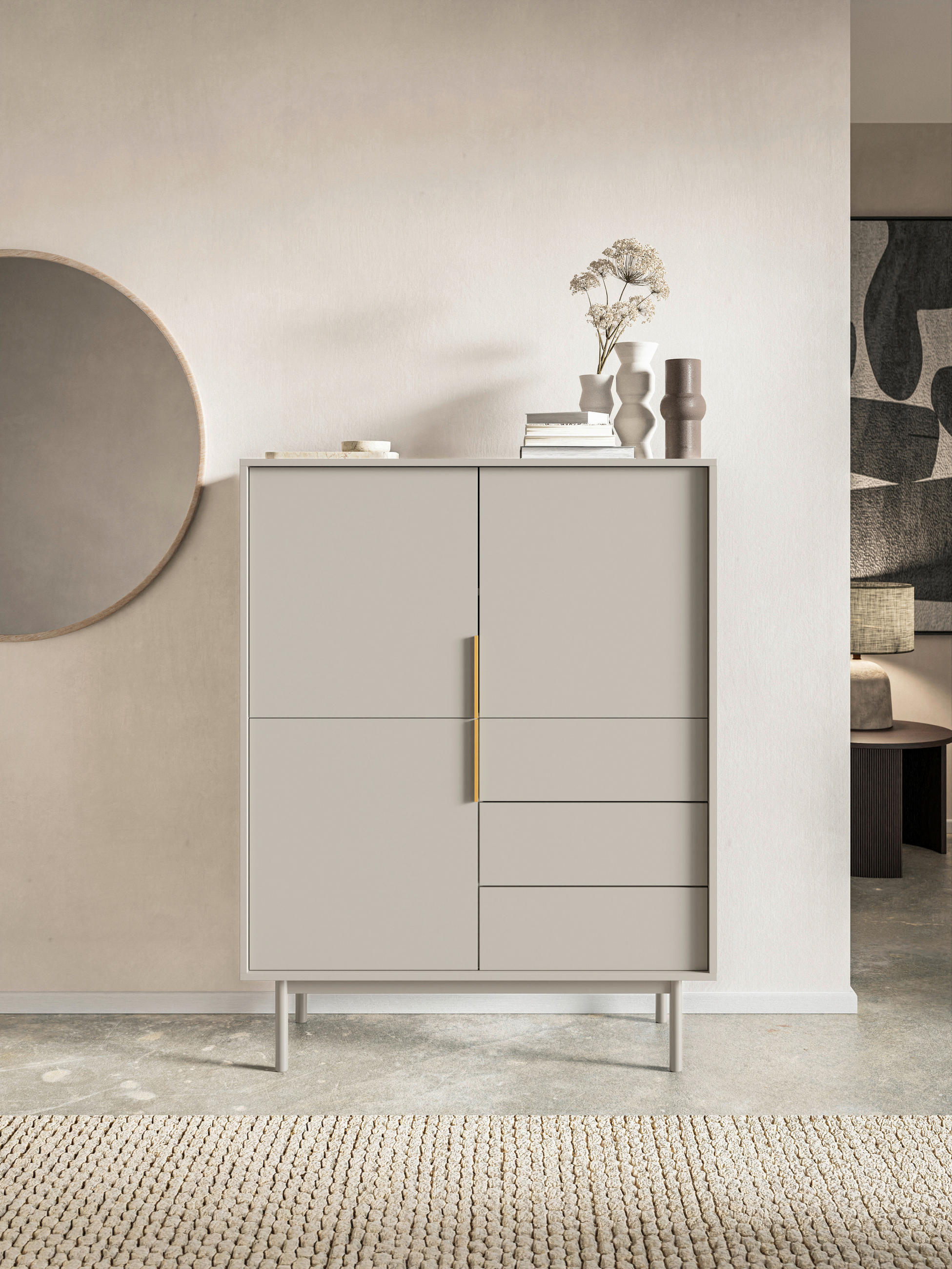 HIGHBOARD Viva  in 104/139,5/39 cm  - Kaschmir/Goldfarben, Design, Holzwerkstoff/Metall (104/139,5/39cm) - Xora