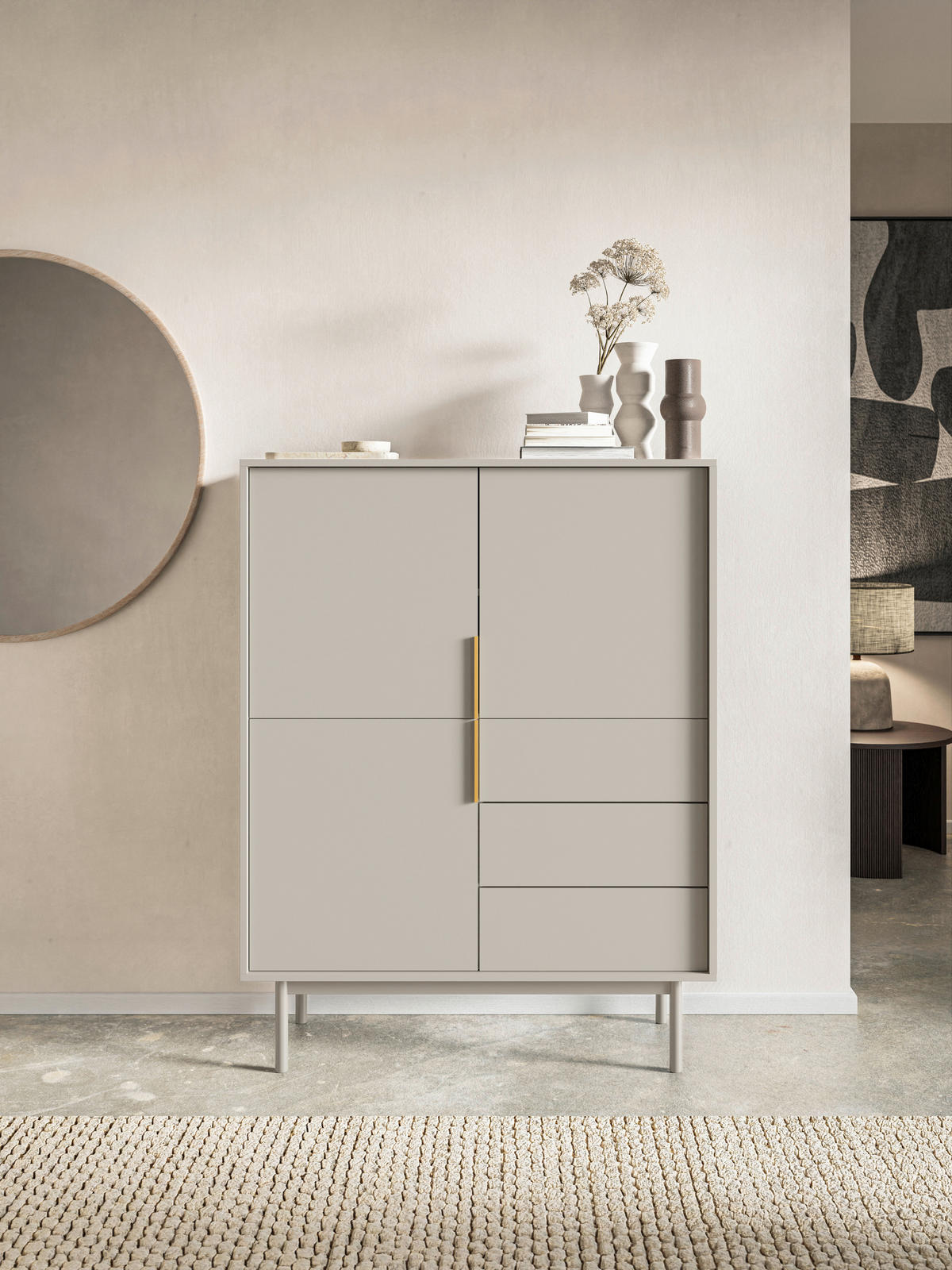 HIGHBOARD Viva  in 104/139,5/39 cm  - Kaschmir/Goldfarben, Design, Holzwerkstoff/Metall (104/139,5/39cm) - Xora