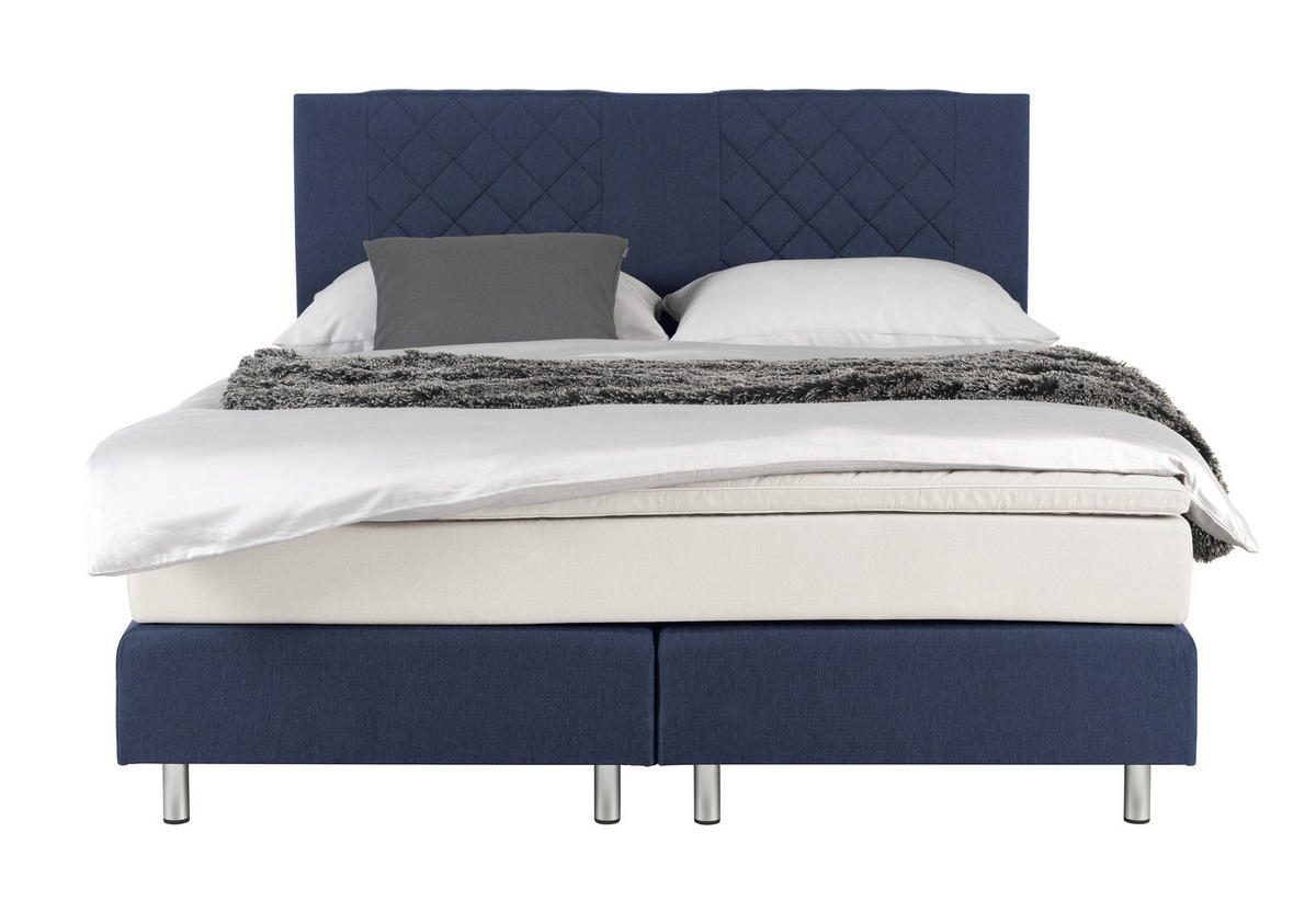 BOXSPRING-ÁGY 180/200 cm  kék  - alumínium színű/kék, Design, fa (180/200cm) - Carryhome