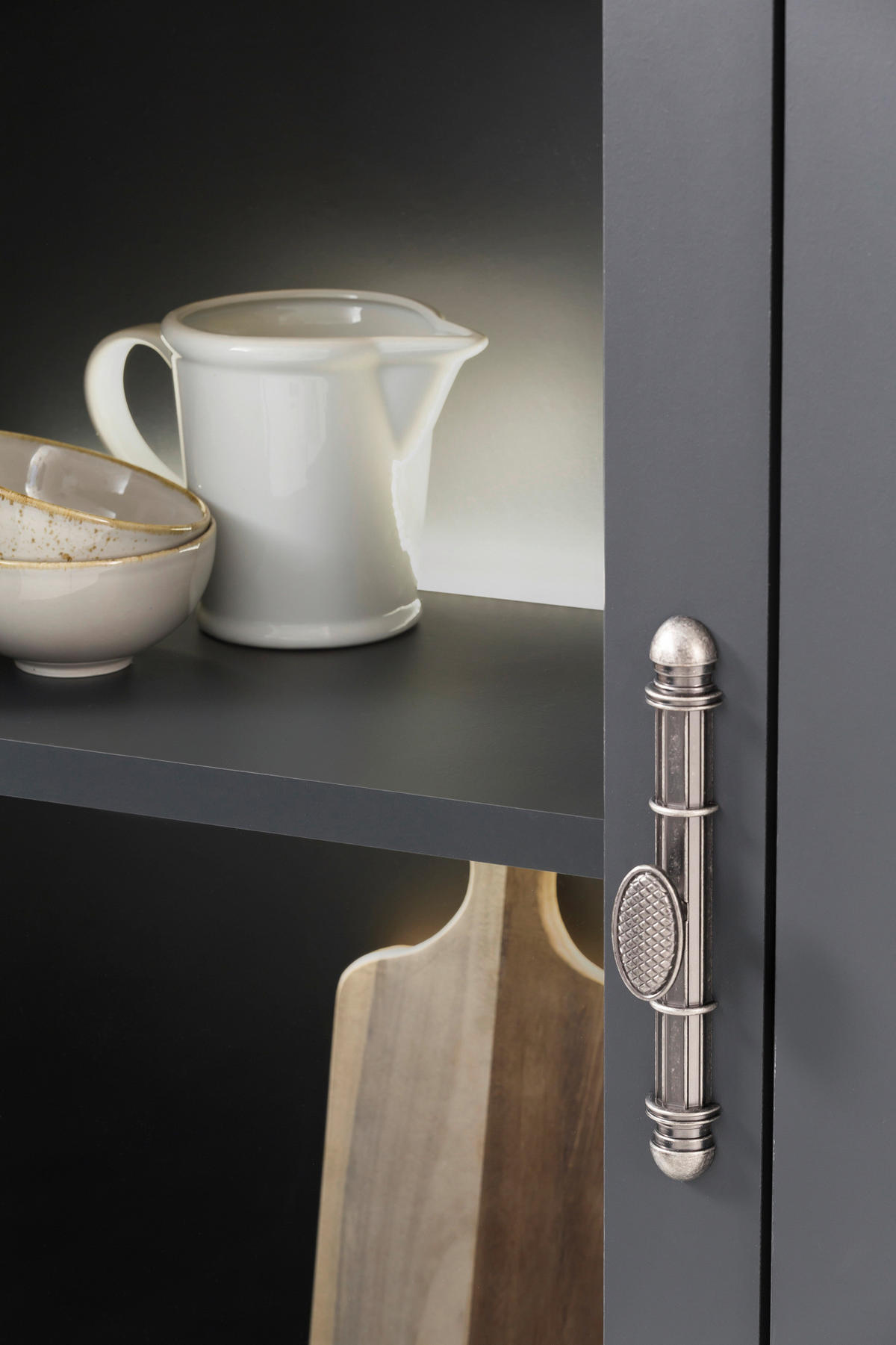 VITRINE in Anthrazit, Eiche Wotan  - Anthrazit/Silberfarben, Design, Holzwerkstoff/Metall (72/201/38cm) - MID.YOU