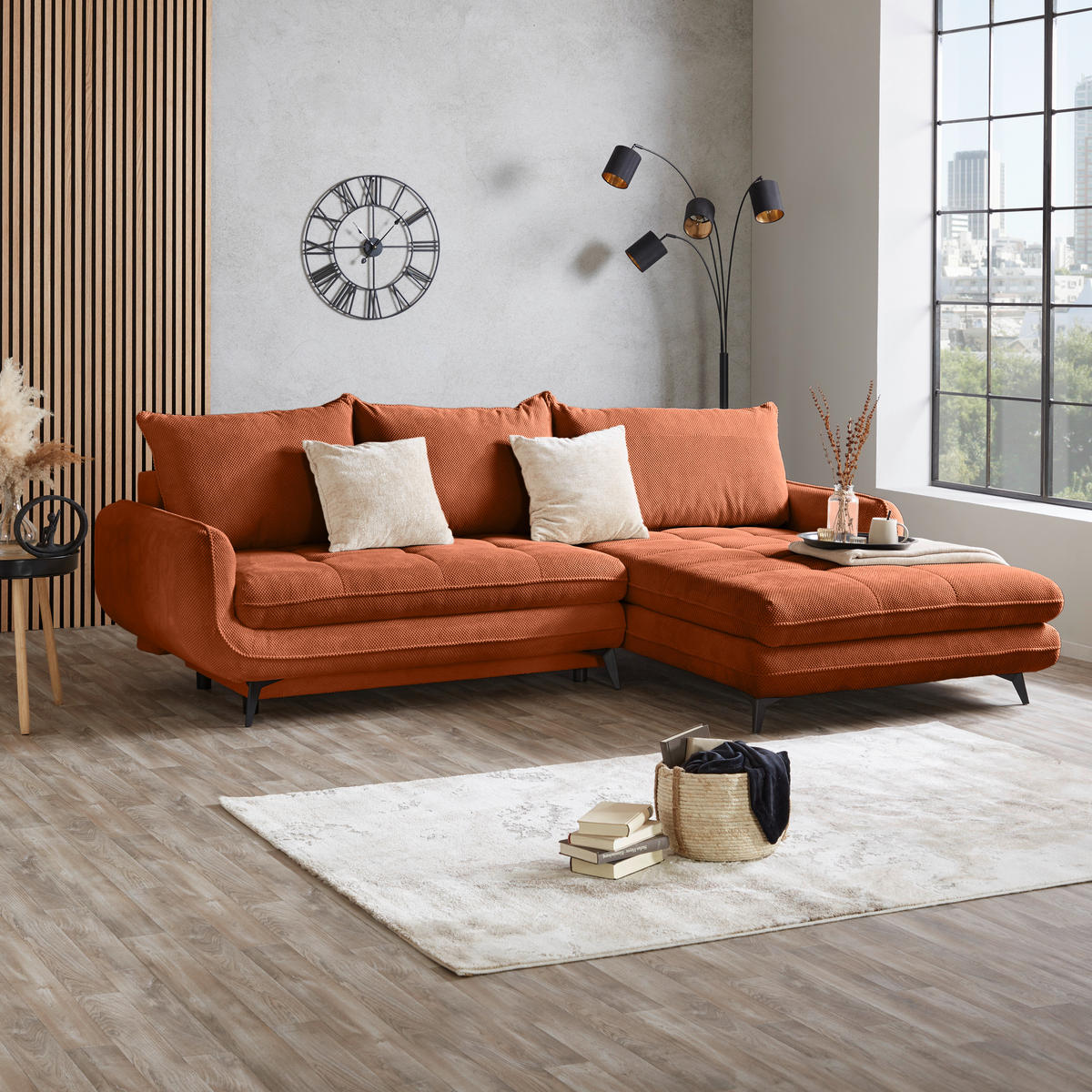 ECKSOFA WAVE Orange Struktur  - Beige/Schwarz, MODERN, Textil/Metall (266/189cm) - MID.YOU