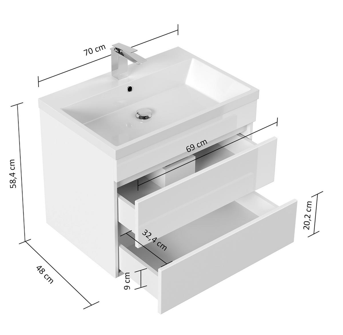 WASCHTISCHKOMBI 70 cm  - Graphitfarben/Weiß, Basics, Holzwerkstoff/Stein (70cm) - MID.YOU