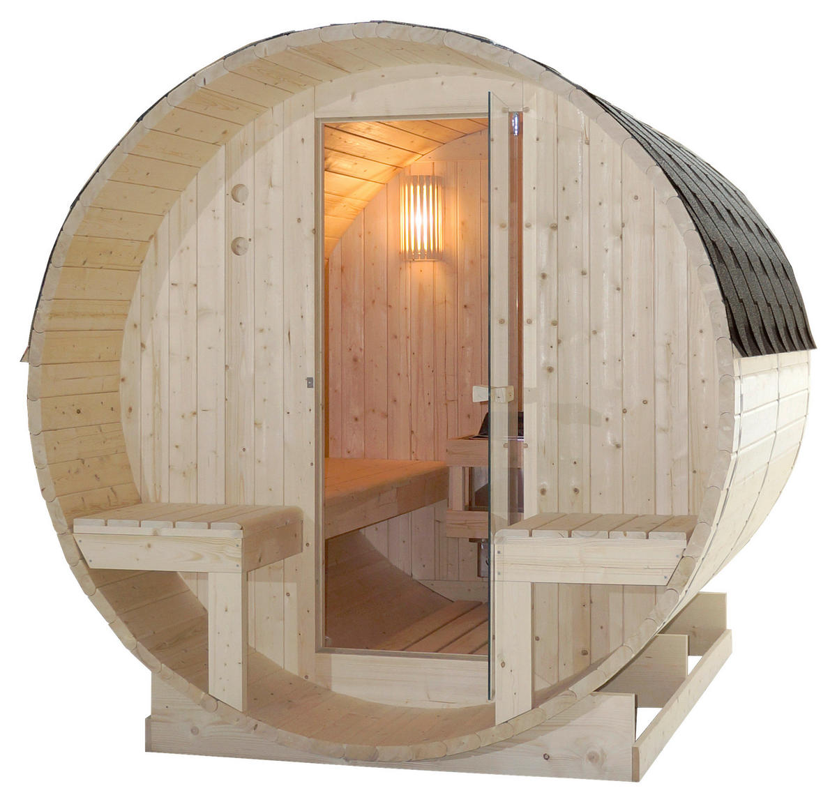 SAUNAFASS für 4 Personen Bergen  - Fichtefarben, KONVENTIONELL, Glas/Holz (194,8/220/191,5cm) - Sanotechnik