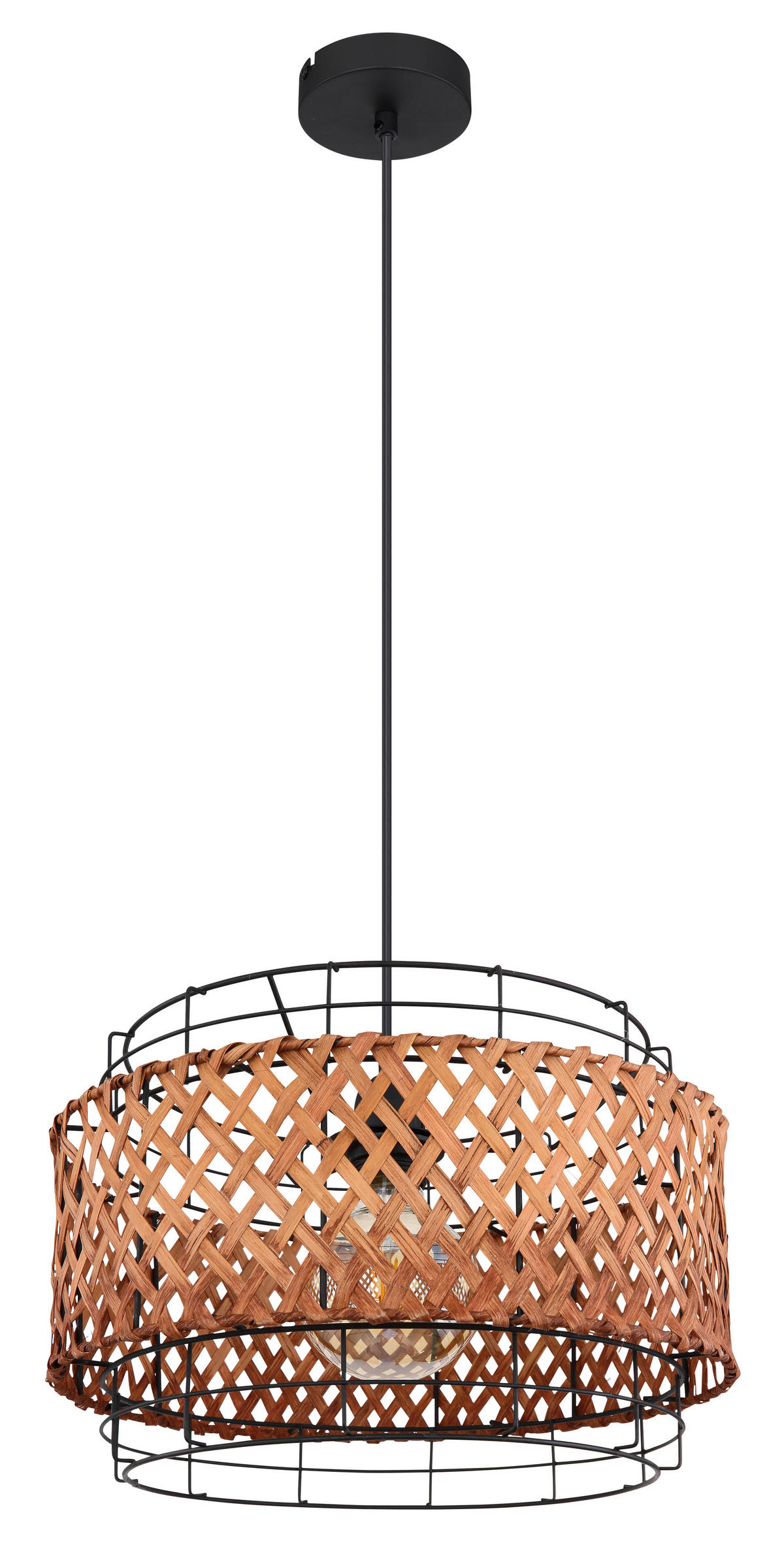 HÄNGELEUCHTE 35/120 cm  - Dunkelbraun/Schwarz, Basics, Naturmaterialien/Metall (35/120cm) - Globo