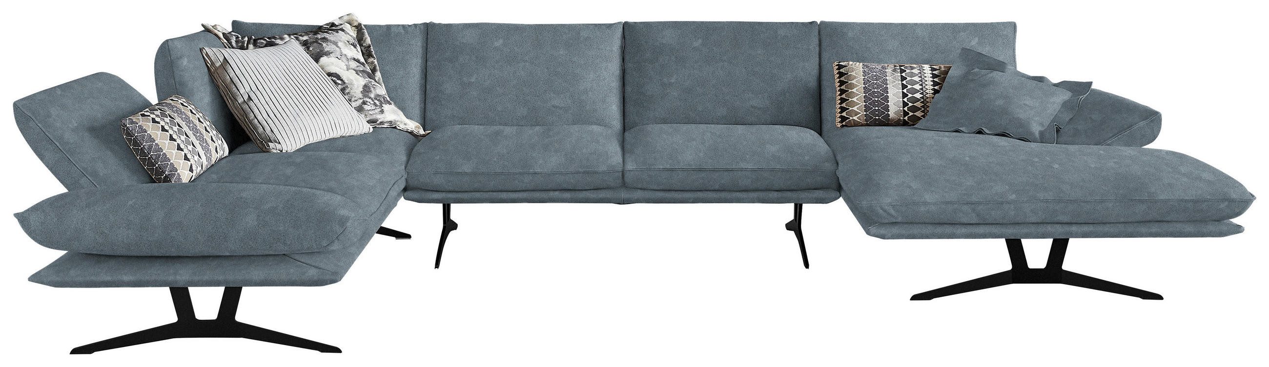 WOHNLANDSCHAFT  in Echtleder Blau  - Blau/Schwarz, Natur, Leder/Metall (217/359/155cm) - Dieter Knoll