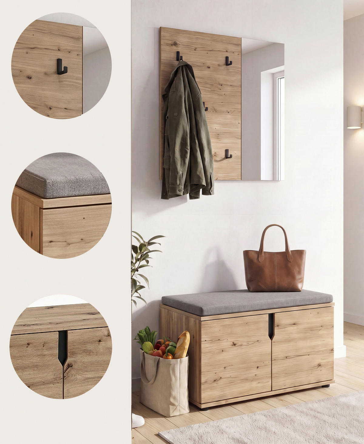 GARDEROBE 2-teilig  in 80/191/37 cm  - Eiche Artisan, Design, Holzwerkstoff (80/191/37cm) - MID.YOU