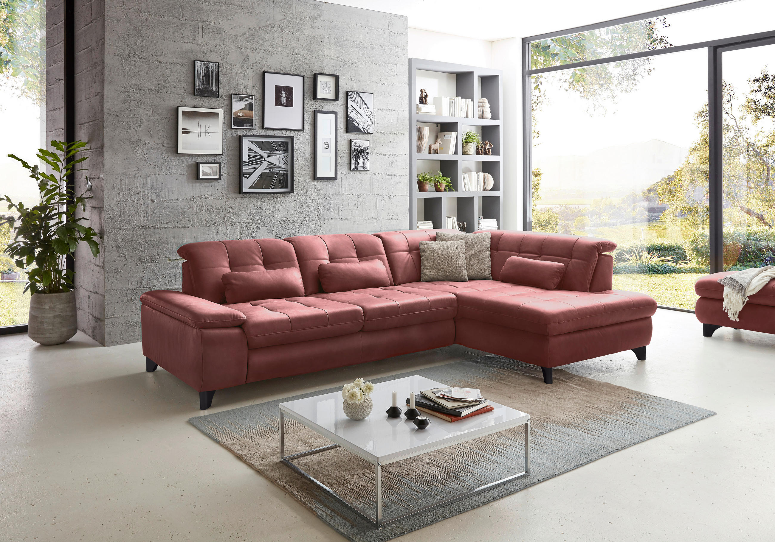 ECKSOFA Dunkelrot Echtleder  - Schwarz/Dunkelrot, Design, Leder/Metall (211/309cm) - Beldomo Speed