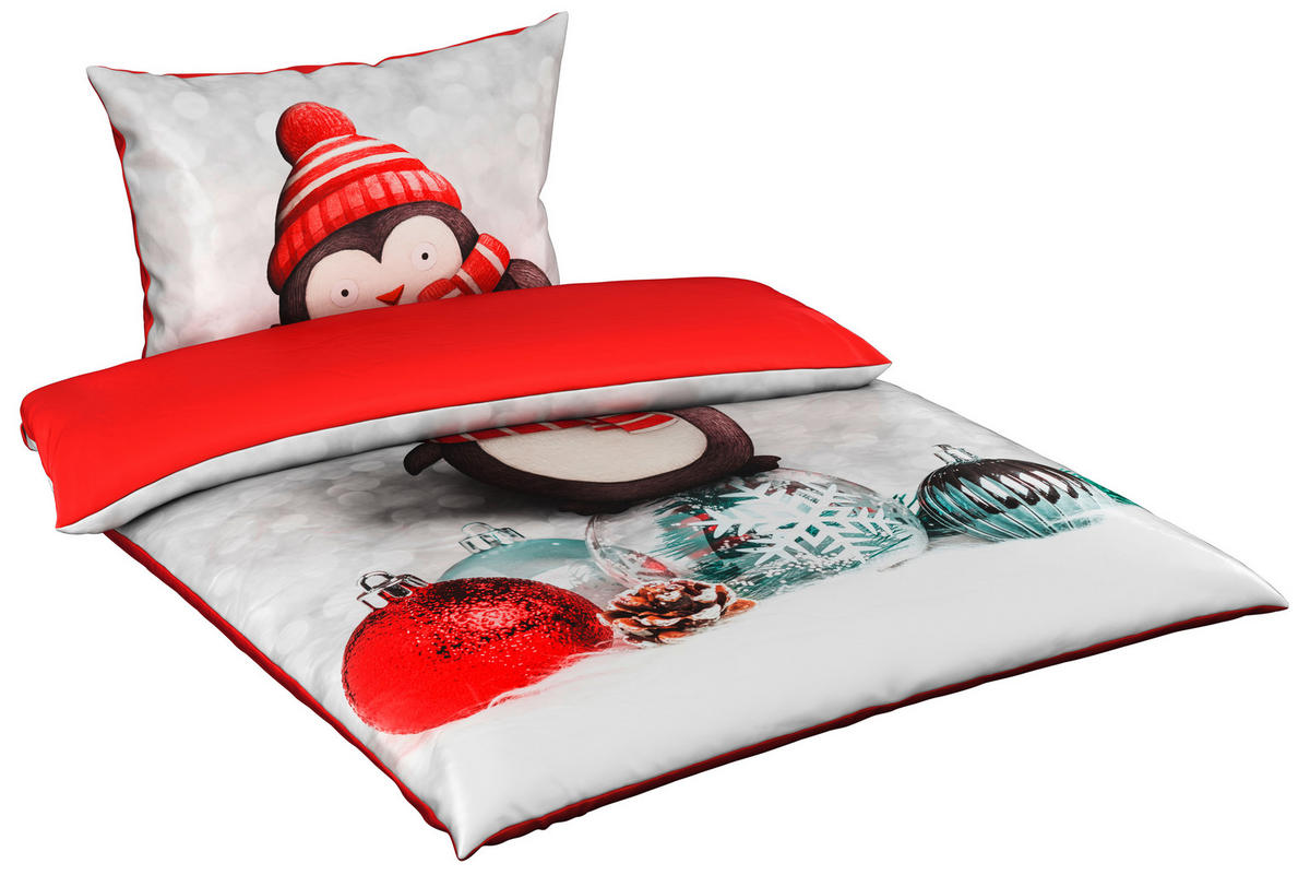 POSTELJINA SA DVA LICA Christmas Collection 140/200 cm saten siva, crvena  - siva/crvena, Osnovno, tekstil (140/200cm) - X-Mas