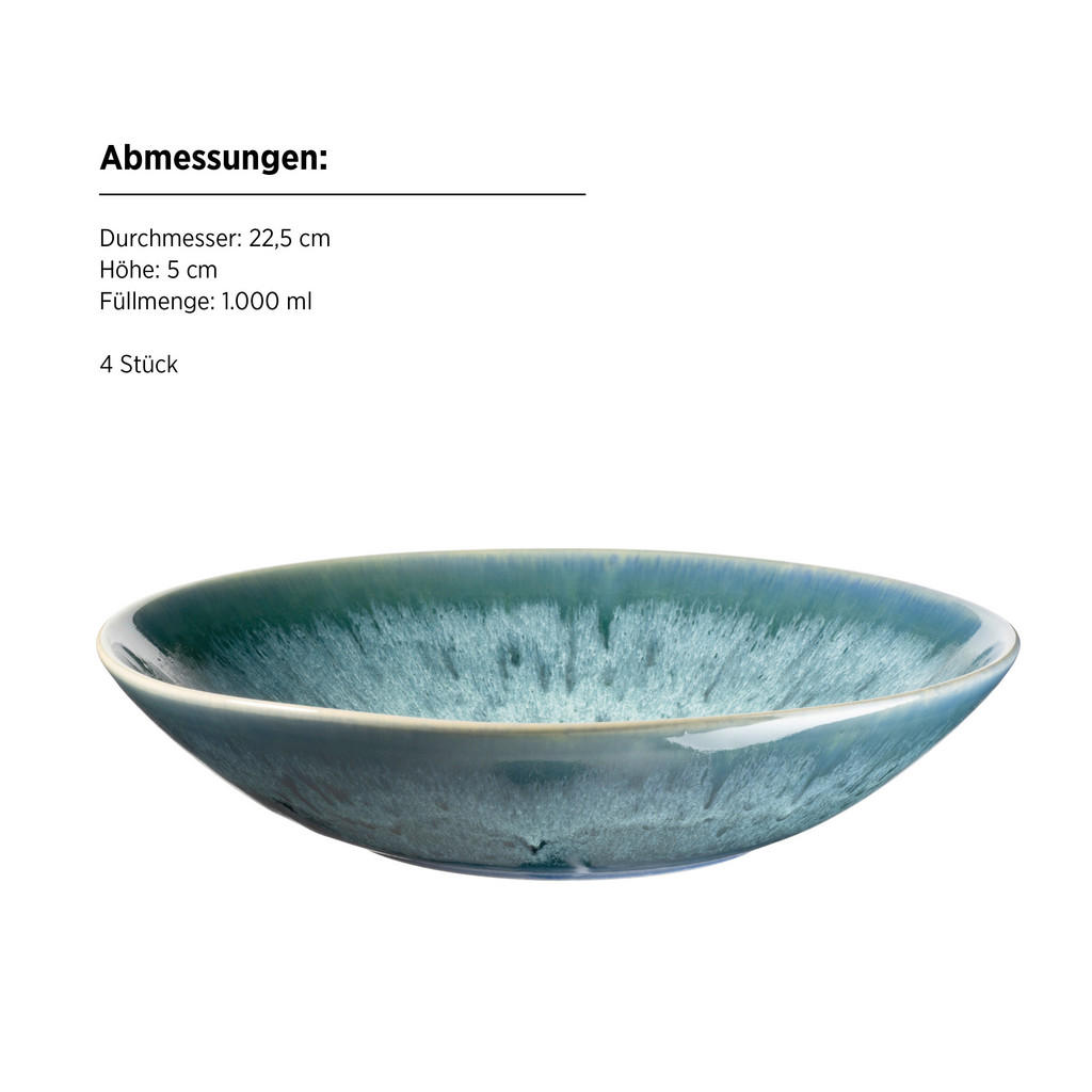 Thumbnail - Mäser Suppentellerset Carellia, Blau, Keramik, 4-teilig, rund, 5 cm, Grüner Punkt, Made in Europe, Essen & Trinken, Gesc...