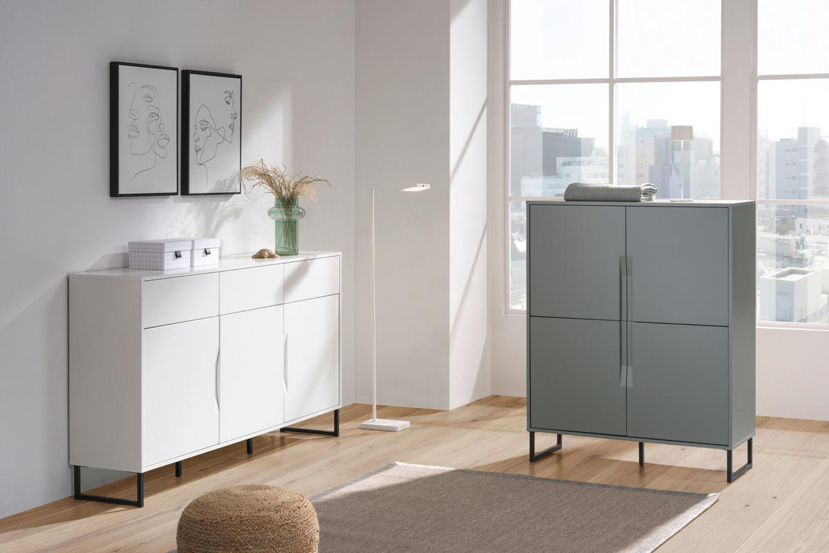 SIDEBOARD 169/95/38 cm  in Weiss  - Weiss/Schwarz, Konventionell, Holzwerkstoff/Metall (169/95/38cm) - Hom`in