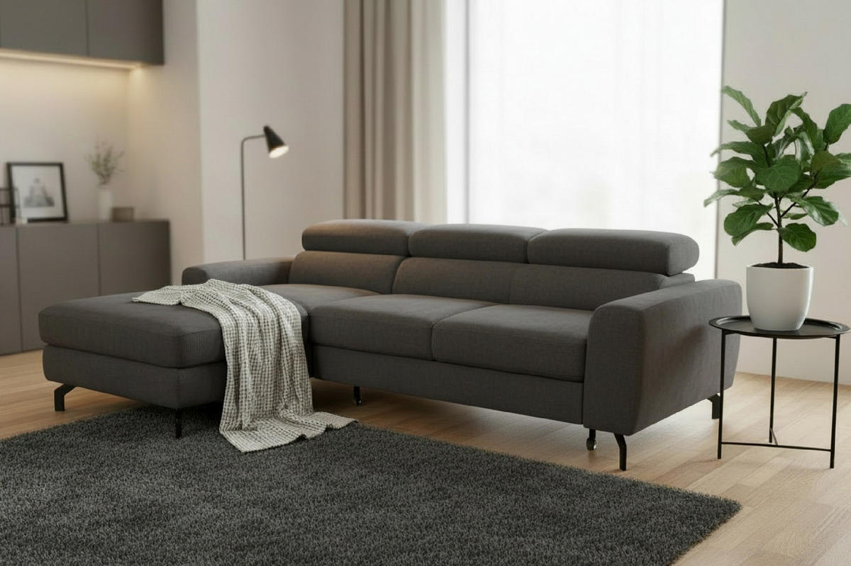 ECKSOFA Chenille Anthrazit  - Anthrazit/Schwarz, Design, Textil/Metall (177/226cm) - Livetastic