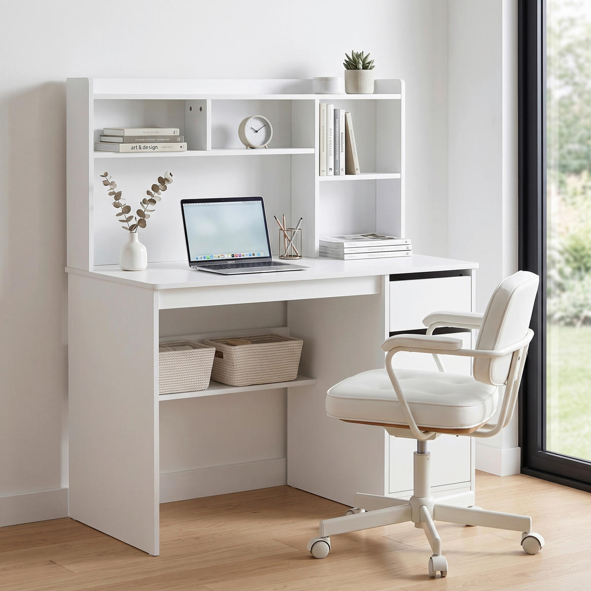 SCHREIBTISCH 110/60/131 cm Weiß  - Weiß, MODERN, Holzwerkstoff (110/60/131cm) - Livetastic