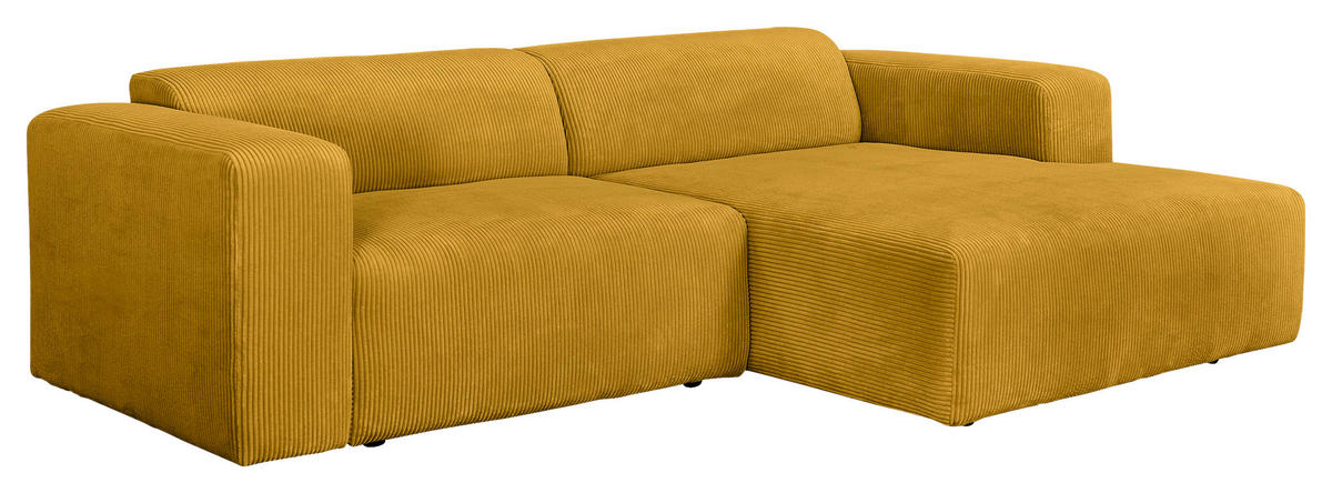 ECKSOFA BASMA in Cord Senfgelb  298/175 cm  - Senfgelb/Schwarz, Design, Kunststoff/Textil (298/175cm) - P & B