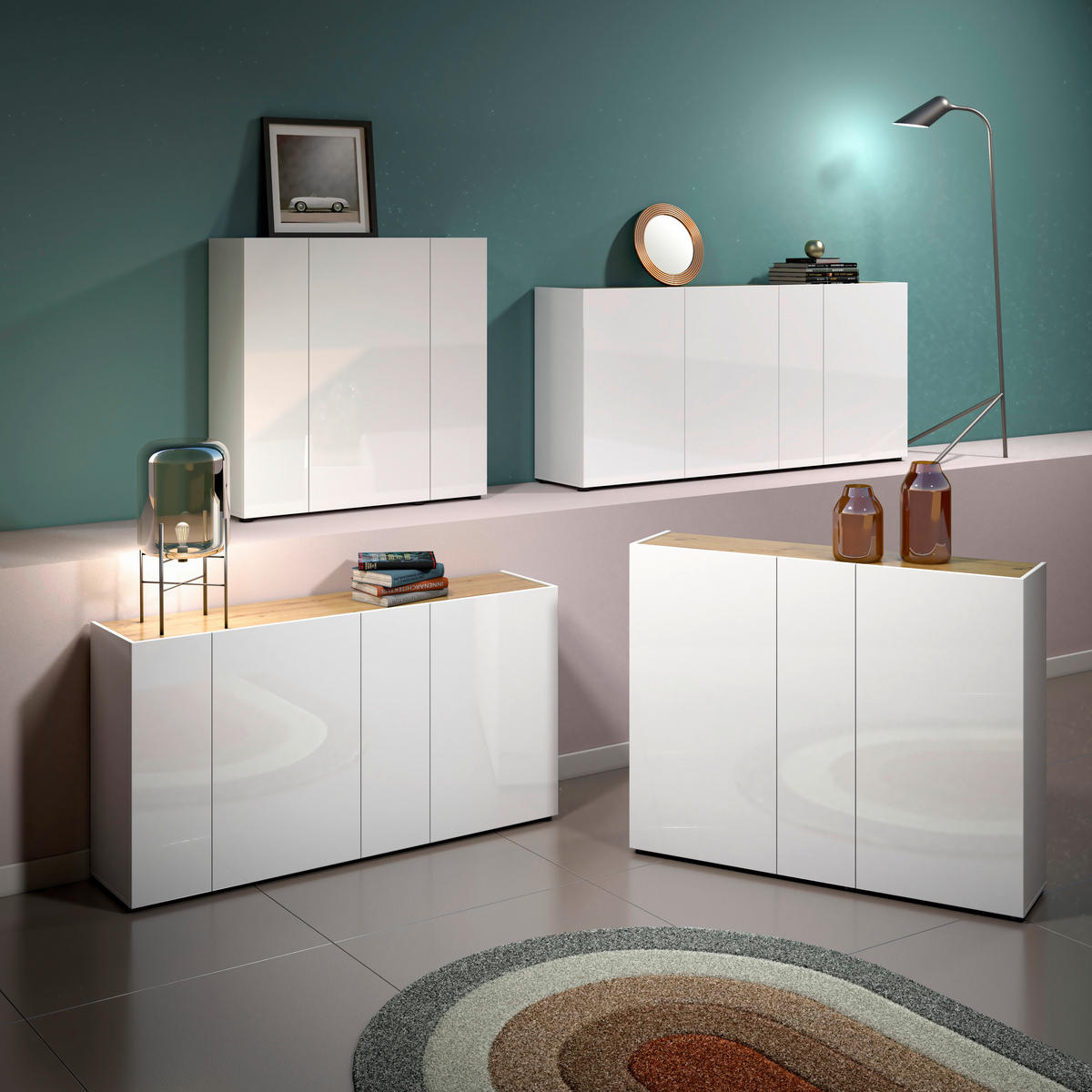 SIDEBOARD Tango  in 174/92/40 cm  - Eichefarben/Weiß Hochglanz, Design, Holzwerkstoff/Kunststoff (174/92/40cm) - Xora