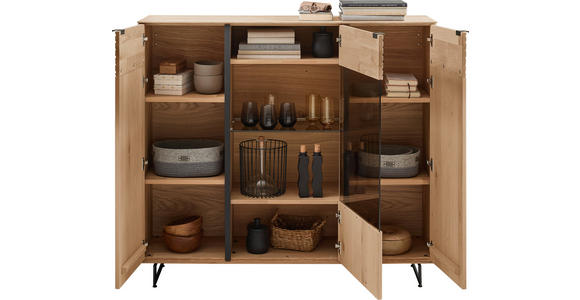 HIGHBOARD Eichefarben  139/127/44 cm  - Eichefarben/Anthrazit, Natur, Glas/Holz (139/127/44cm) - Valnatura