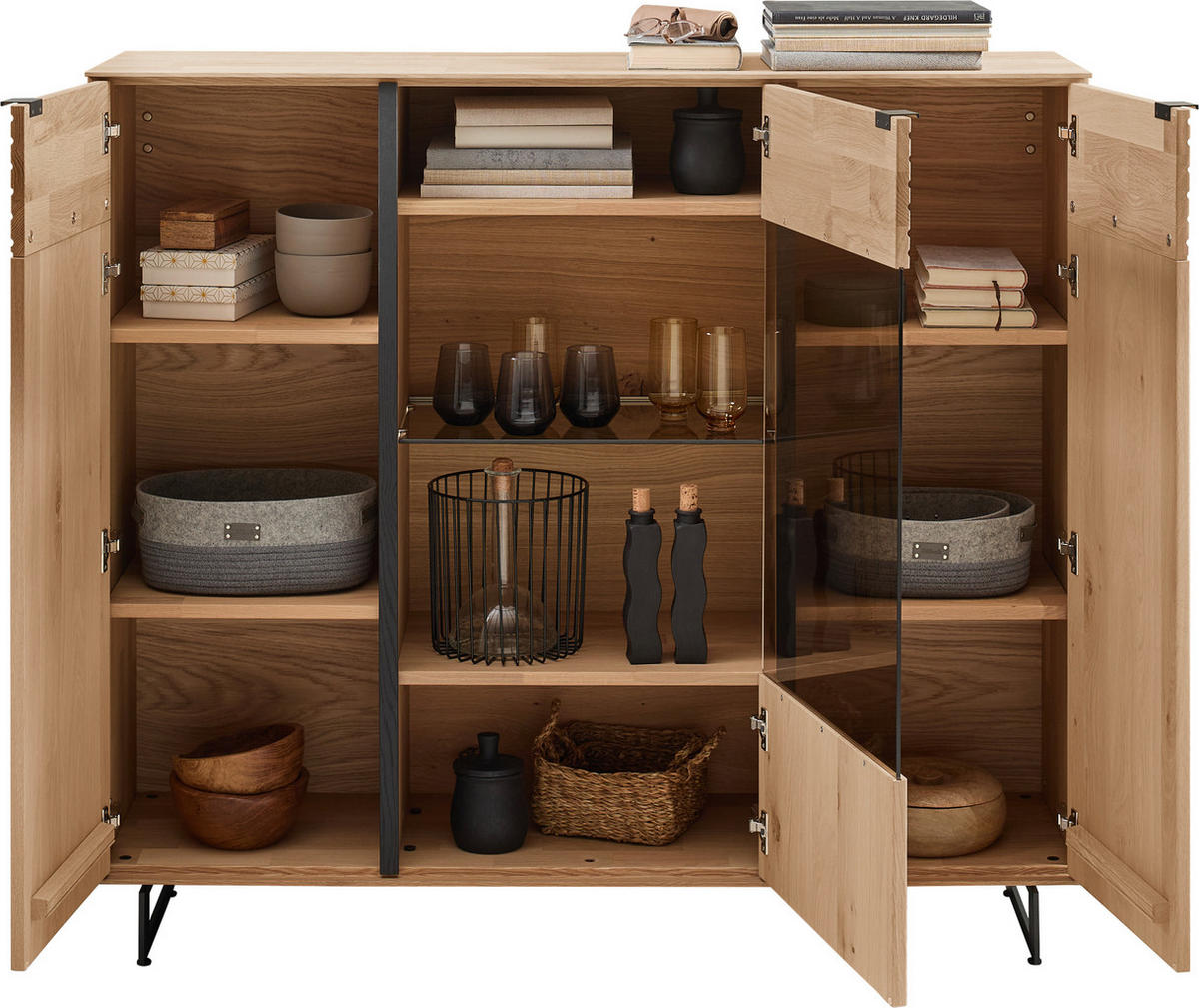 HIGHBOARD Eichefarben  139/127/44 cm  - Eichefarben/Anthrazit, Natur, Glas/Holz (139/127/44cm) - Valnatura