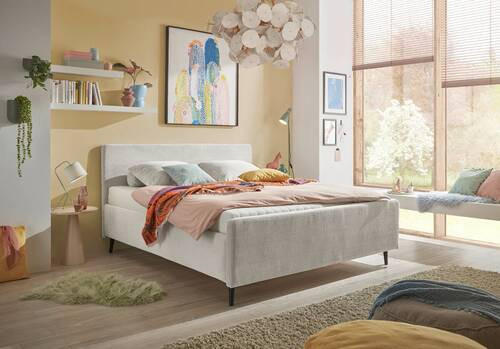 POLSTERBETT 160/200 cm  in Creme  - Creme/Schwarz, Modern, Holz/Holzwerkstoff (160/200cm) - MID.YOU