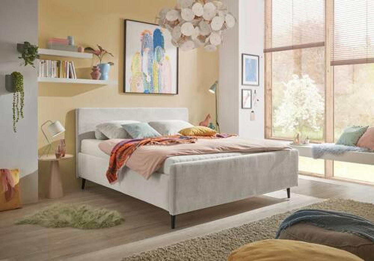 POLSTERBETT 180/200 cm  in Creme  - Creme/Schwarz, Modern, Holz/Holzwerkstoff (180/200cm) - MID.YOU