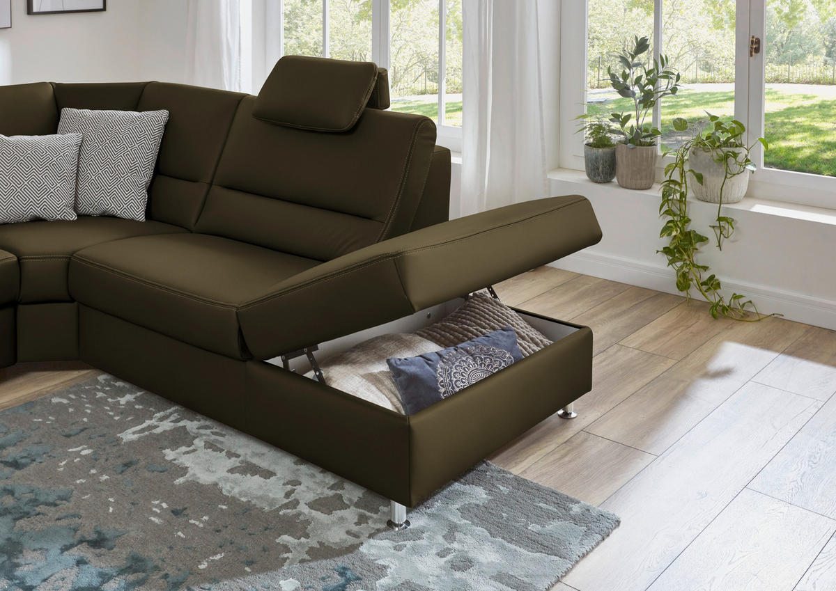 ECKSOFA in Echtleder Grün  - Beige/Alufarben, Design, Leder/Metall (288/249cm) - Beldomo Premium