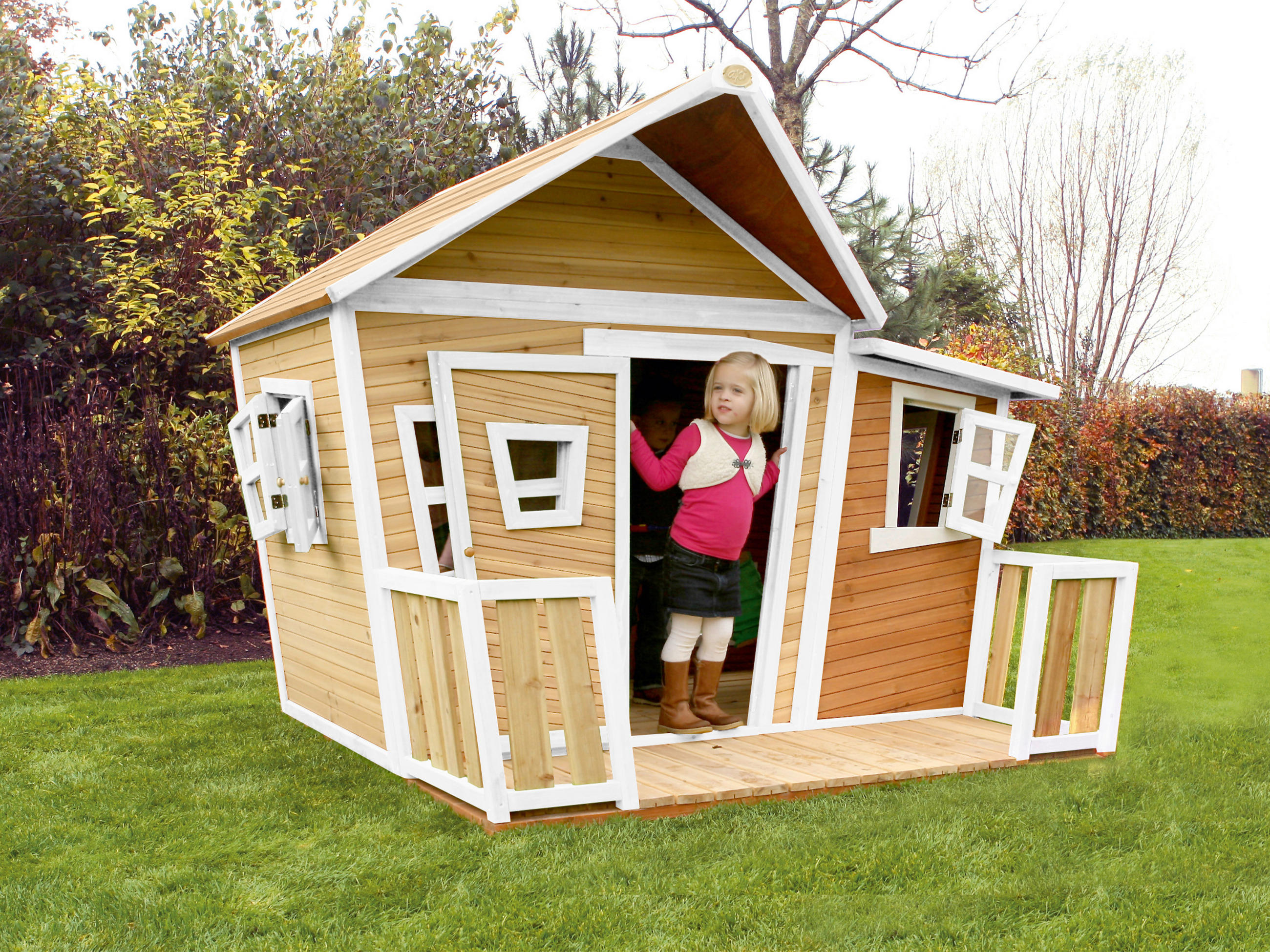SPIELHAUS 220/174/193 cm  - Braun/Weiß, KONVENTIONELL, Holz (220/174/193cm) - Ambia Garden