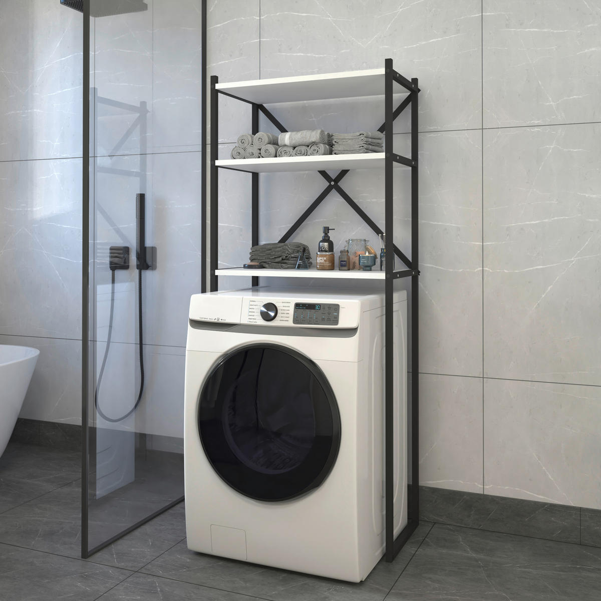 WASCHMASCHINENSCHRANK 66/160/34 cm  in Weiss  - Weiss, Modern, Holzwerkstoff/Metall (66/160/34cm) - MID.YOU