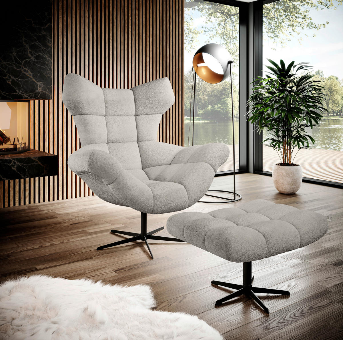 FÜLES FOTEL - világosszürke/fekete, Design, textil/fém (103/119/84cm) - Esposa
