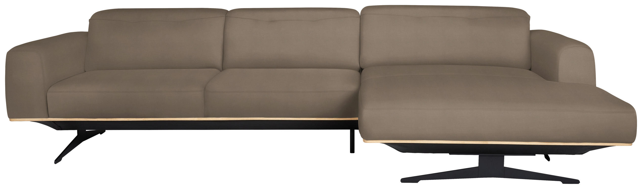 ECKSOFA in Echtleder Hellbraun  - Hellbraun/Eichefarben, Design, Leder/Holz (305/163cm) - Novel
